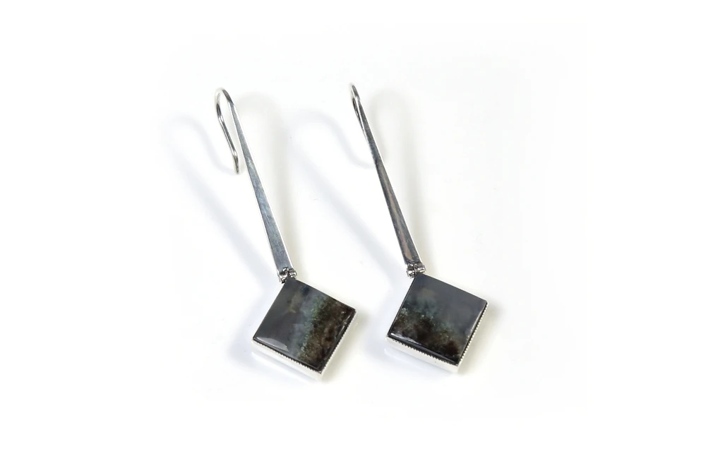 Square Earrings "Colorful" with Agate